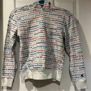 Champion Men's White Hoodie with Multicolor Logo Print